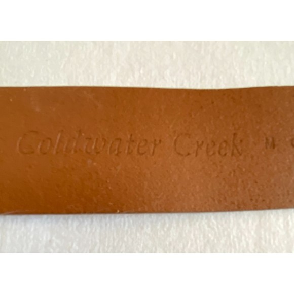 Coldwater Creek Womens Leather Belt Med Turquoise Chips Medallion Brass Buckle main image 4
